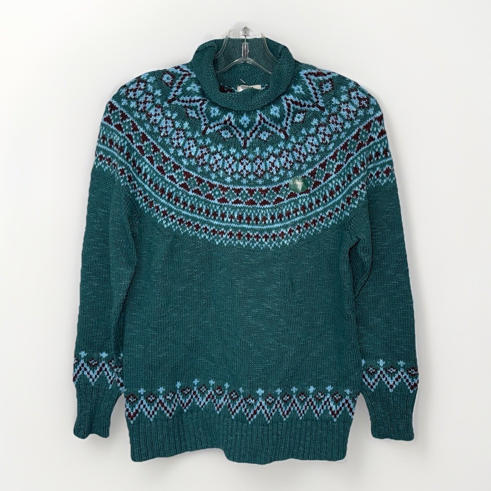 NWT LL Bean Fair Isle Roll Neck Sweater Petite Small Womens Nordic Cotton Knit